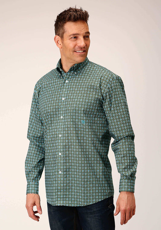 Roper Mens Long Sleeve Button Olive Foulard Western Shirt - Roper - Flyclothing LLC
