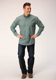 Roper Mens Long Sleeve Button Olive Foulard Western Shirt - Roper