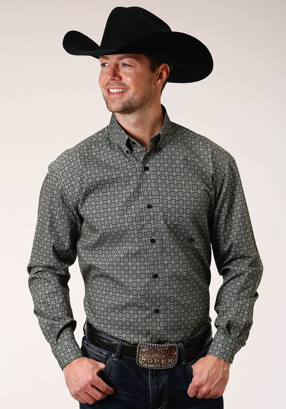 Roper Mens Long Sleeve Button Forest Foulard Western Shirt - Roper