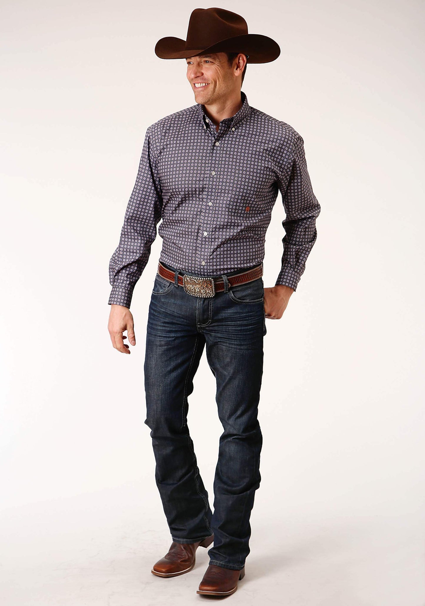 Roper Mens Long Sleeve Button Plum Foulard Western Shirt - Roper - Flyclothing LLC