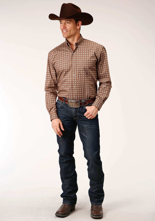Roper Mens Long Sleeve Button Cinnamon Foulard Western Shirt - Roper - Flyclothing LLC