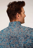 Roper Mens Long Sleeve Button Blue Canyon Paisley Western Shirt - Roper