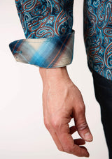 Roper Mens Long Sleeve Button Blue Canyon Paisley Western Shirt - Roper - Flyclothing LLC