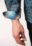 Roper Mens Long Sleeve Button Blue Canyon Paisley Western Shirt - Roper