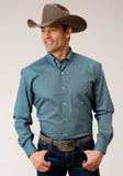 Roper Mens Long Sleeve Button Azure Neat Western Shirt - Roper