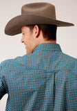 Roper Mens Long Sleeve Button Azure Neat Western Shirt - Roper