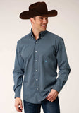 Roper Mens Long Sleeve Button Diamond Neat Navy Western Shirt - Roper
