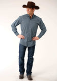 Roper Mens Long Sleeve Button Diamond Neat Navy Western Shirt - Roper