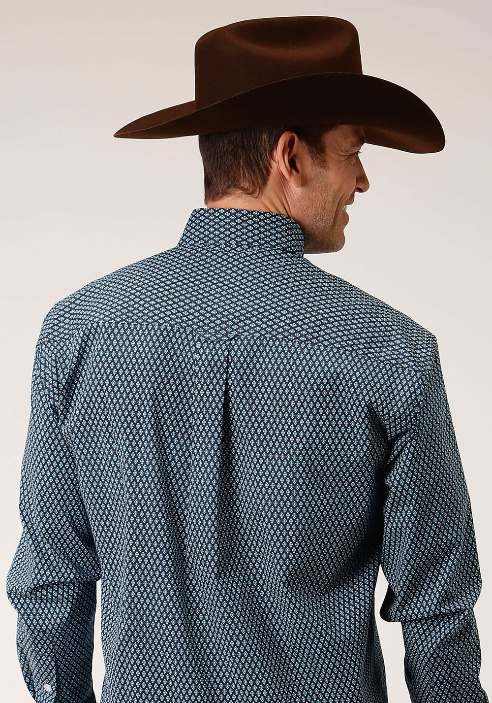 Roper Mens Long Sleeve Button Diamond Neat Navy Western Shirt - Roper - Flyclothing LLC