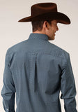 Roper Mens Long Sleeve Button Diamond Neat Navy Western Shirt - Roper