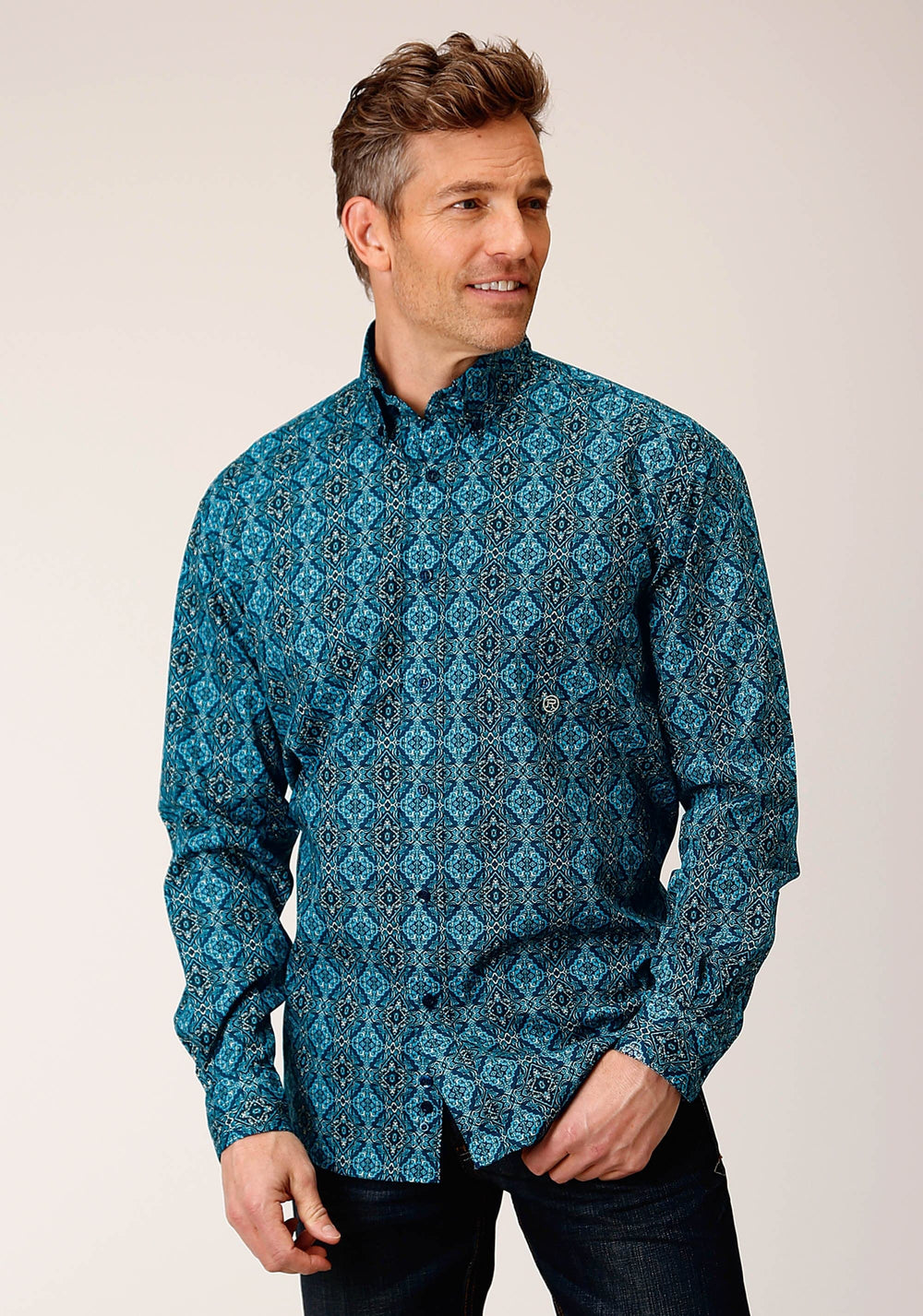 Roper Mens Long Sleeve Button Gothic Medallion Western Shirt - Roper