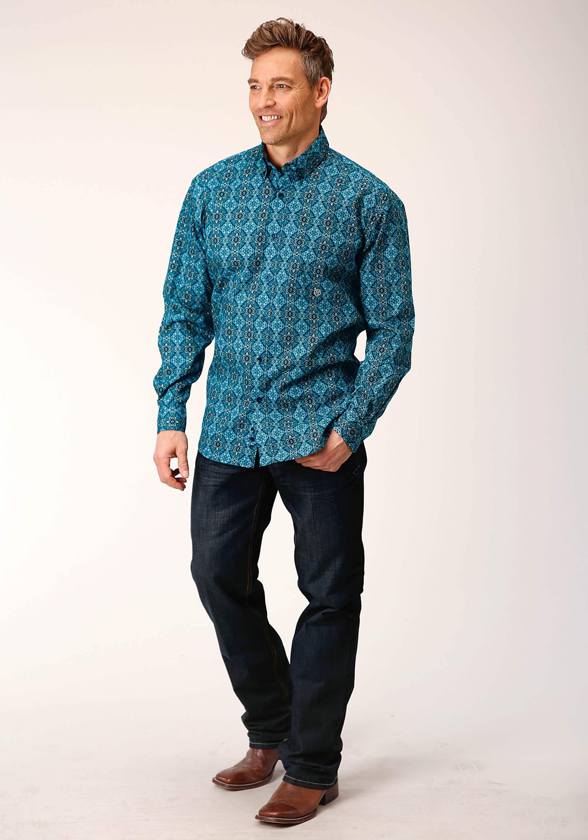 Roper Mens Long Sleeve Button Gothic Medallion Western Shirt - Roper - Flyclothing LLC