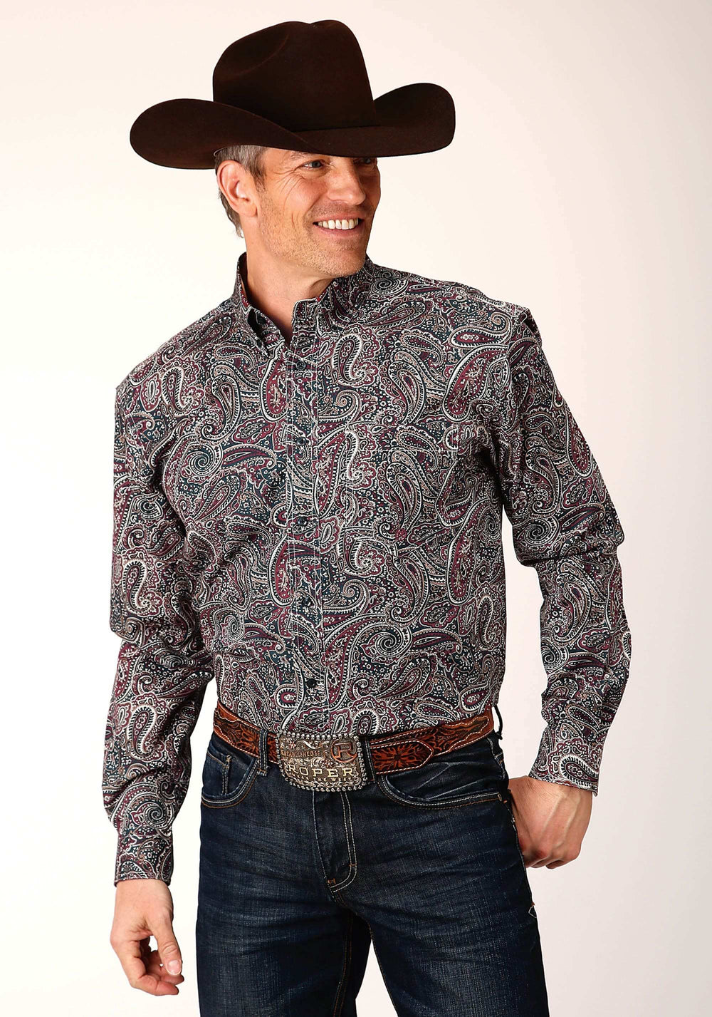 Roper Mens Long Sleeve Button Old Time Paisley Western Shirt - Roper