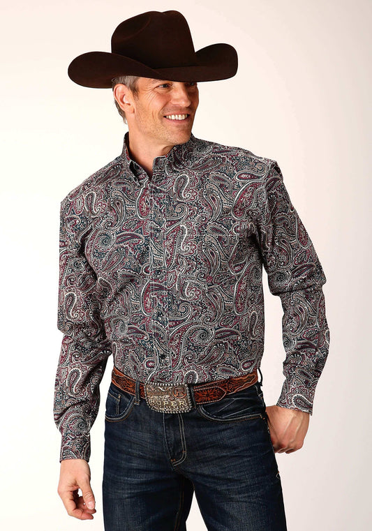 Roper Mens Long Sleeve Button Old Time Paisley Western Shirt - Roper - Flyclothing LLC