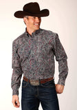 Roper Mens Long Sleeve Button Old Time Paisley Western Shirt - Roper