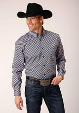 Roper Mens Long Sleeve Button Tile Pattern Foulard Western Shirt - Roper - Flyclothing LLC