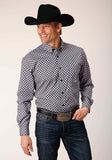 Roper Mens Long Sleeve Button Tile Pattern Foulard Western Shirt - Roper