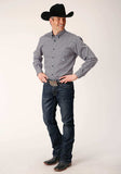 Roper Mens Long Sleeve Button Tile Pattern Foulard Western Shirt - Roper