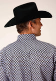 Roper Mens Long Sleeve Button Tile Pattern Foulard Western Shirt - Roper