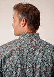 Roper Mens Long Sleeve Button Turquoise Mine Paisley Western Shirt - Roper