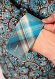 Roper Mens Long Sleeve Button Turquoise Mine Paisley Western Shirt - Roper
