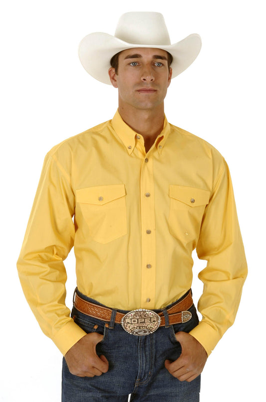 Roper Mens Yellow Solid Long Sleeve Western Button Shirt - Roper