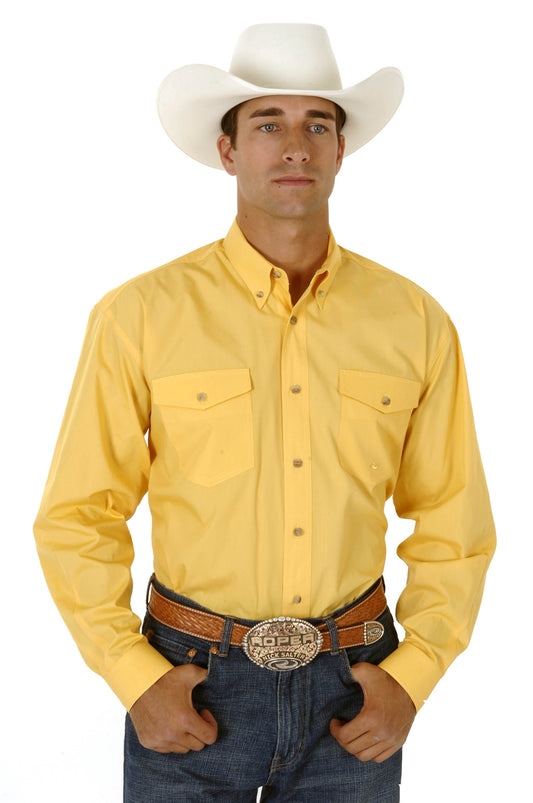 Roper Mens Yellow Solid Long Sleeve Western Button Shirt
