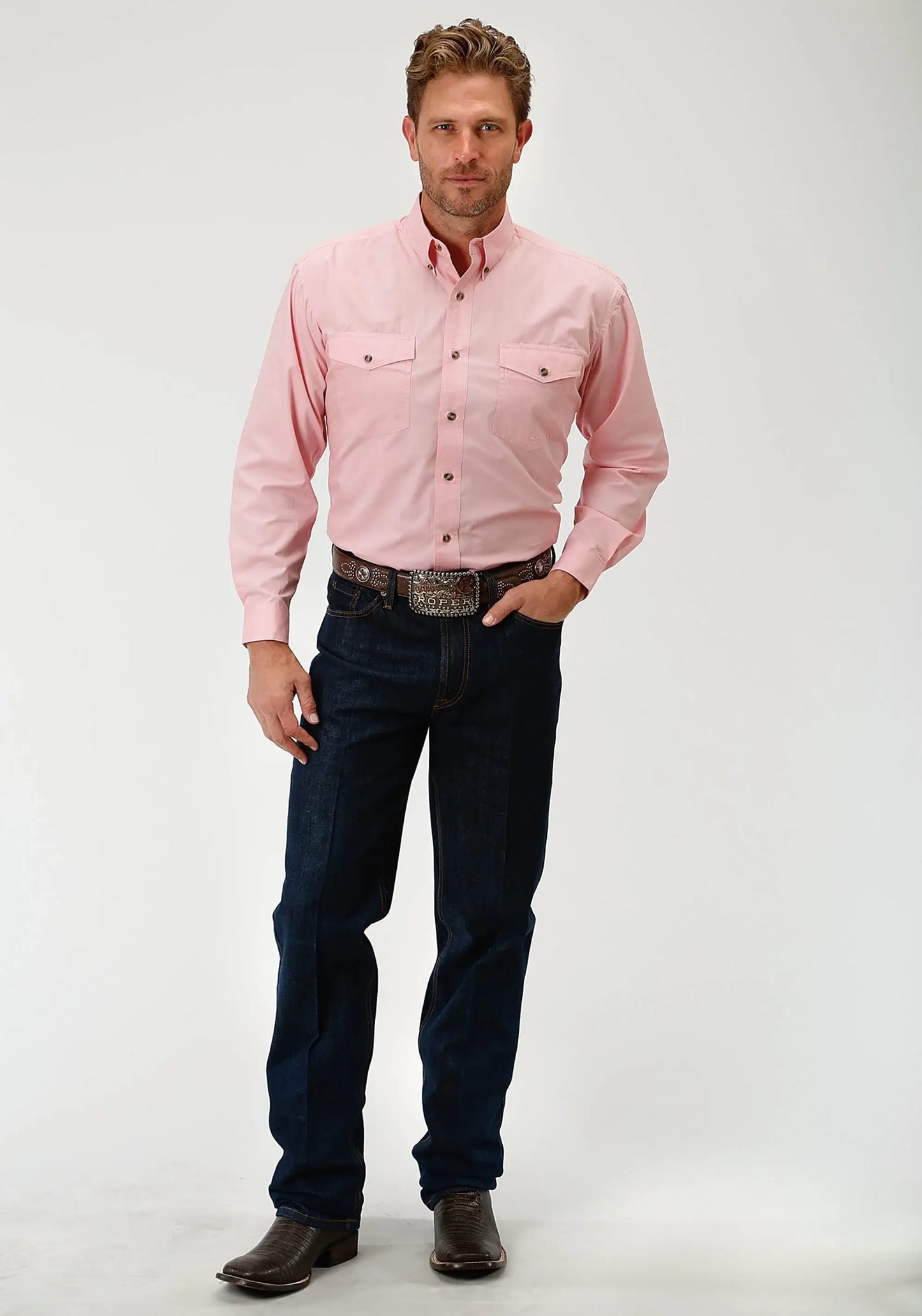 Roper Mens Pink Solid Long Sleeve Western Button Shirt - Roper - Flyclothing LLC