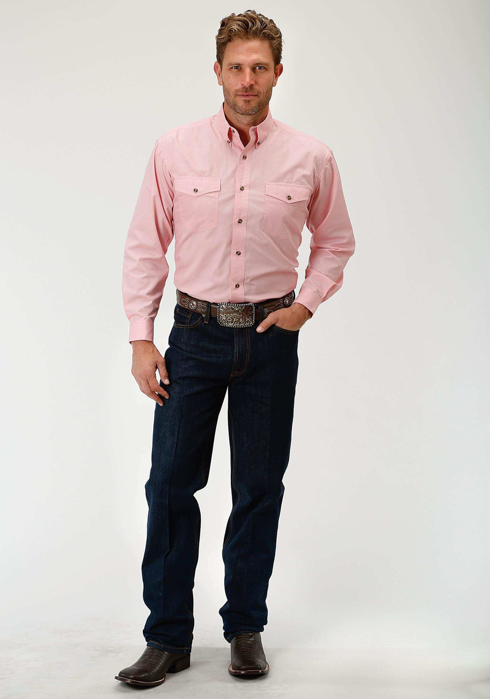 Roper Mens Pink Solid Long Sleeve Western Button Shirt - Roper - Flyclothing LLC