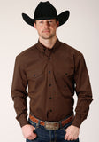Roper Mens Long Sleeve Button Black Fill Brown Western Shirt - Roper