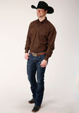 Roper Mens Long Sleeve Button Black Fill Brown Western Shirt - Roper