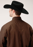 Roper Mens Long Sleeve Button Black Fill Brown Western Shirt - Roper