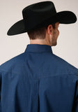 Roper Mens Long Sleeve Button Black Fill Solid Blue Western Shirt - Roper