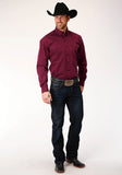 Roper Mens Long Sleeve Button Solid Black Fill Wine Western Shirt - Roper