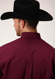 Roper Mens Long Sleeve Button Solid Black Fill Wine Western Shirt - Roper