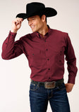 Roper Mens Long Sleeve Button Black Fill Solid Wine Western Shirt - Roper