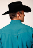 Roper Mens Long Sleeve Button Black Fill Solid Teal Western Shirt - Roper