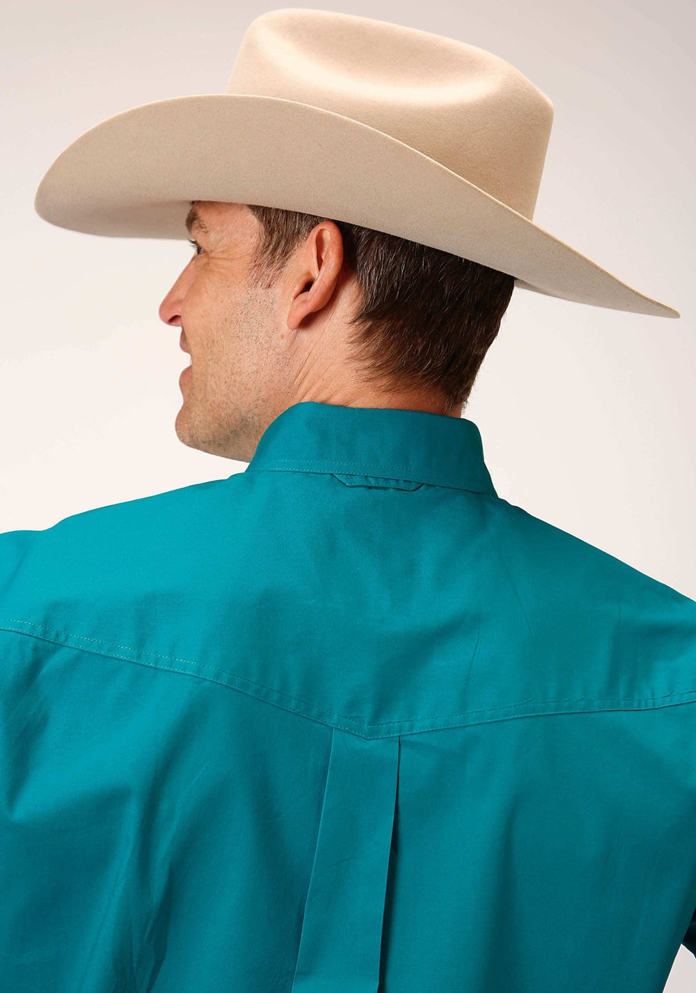 Roper Mens Long Sleeve Button Solid Poplin Stretch Turquoise Western Shirt - Roper - Flyclothing LLC