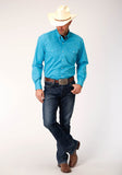 Roper Mens Long Sleeve Button Stretch Poplin Turquoise Western Shirt - Roper