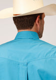 Roper Mens Long Sleeve Button Stretch Poplin Turquoise Western Shirt - Roper