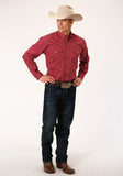 Roper Mens Long Sleeve Button Stretch Poplin Red Western Shirt - Roper