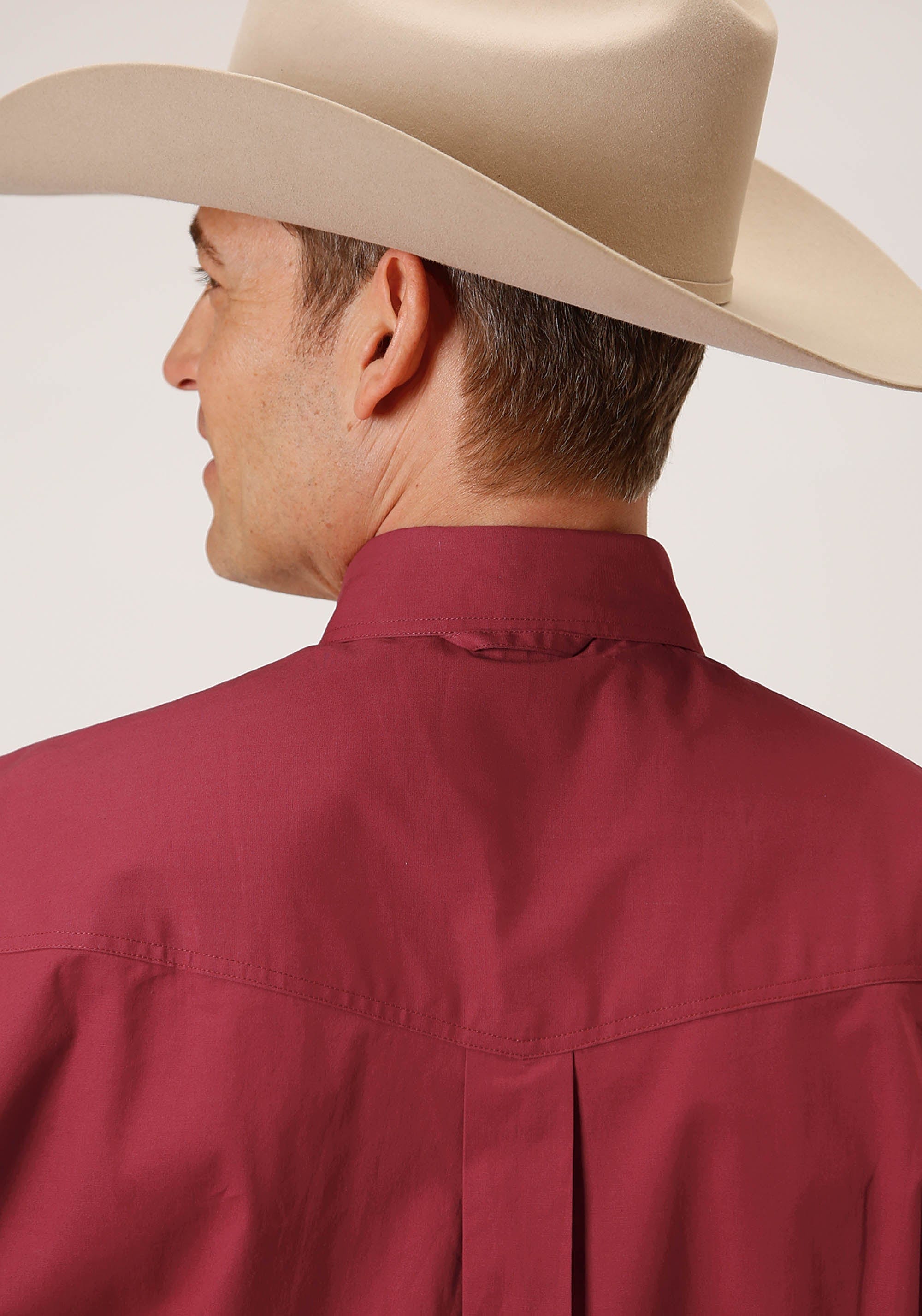 Roper Mens Long Sleeve Button Stretch Poplin Red Western Shirt - Roper