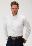Roper Mens White Solid Long Sleeve Western Button Shirt - Roper