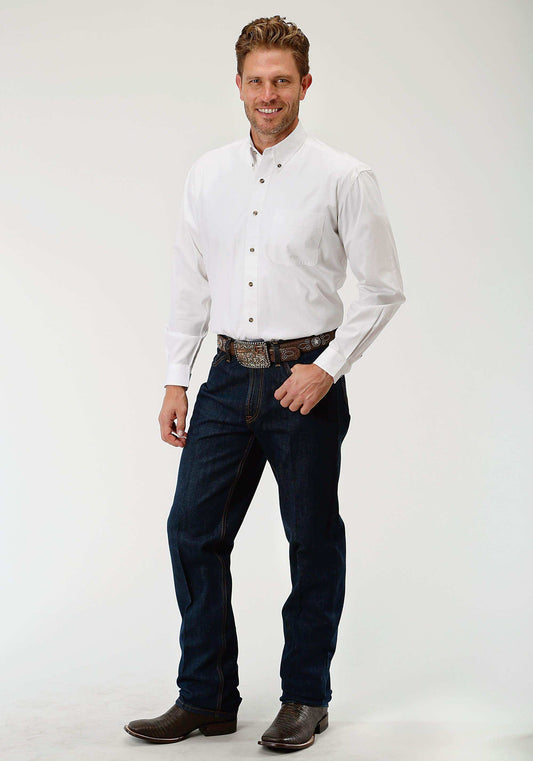 Roper Mens White Solid Long Sleeve Western Button Shirt - Roper - Flyclothing LLC
