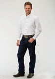 Roper Mens White Solid Long Sleeve Western Button Shirt - Roper