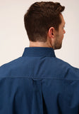 Roper Mens Long Sleeve Button Black Fill Solid Blue Western Shirt - Roper