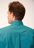 Roper Mens Long Sleeve Button Black Fill Solid Teal Western Shirt - Roper