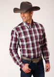 Roper Mens Long Sleeve Button Wine Plaid Western Shirt - Roper
