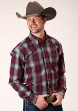 Roper Mens Long Sleeve Button Wine Plaid Western Shirt - Roper - Flyclothing LLC