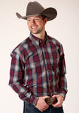 Roper Mens Long Sleeve Button Wine Plaid Western Shirt - Roper